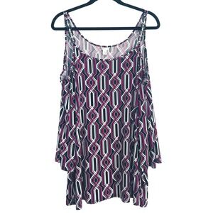Cato Women Plus Size 22/24W Cold Shoulder Geometric Pink Black White Blouse Top